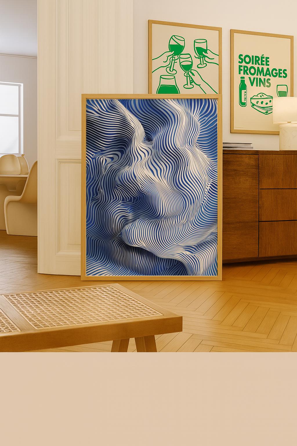 Navy Blue Abstract Line Art Modern Home Decor - Digital Download