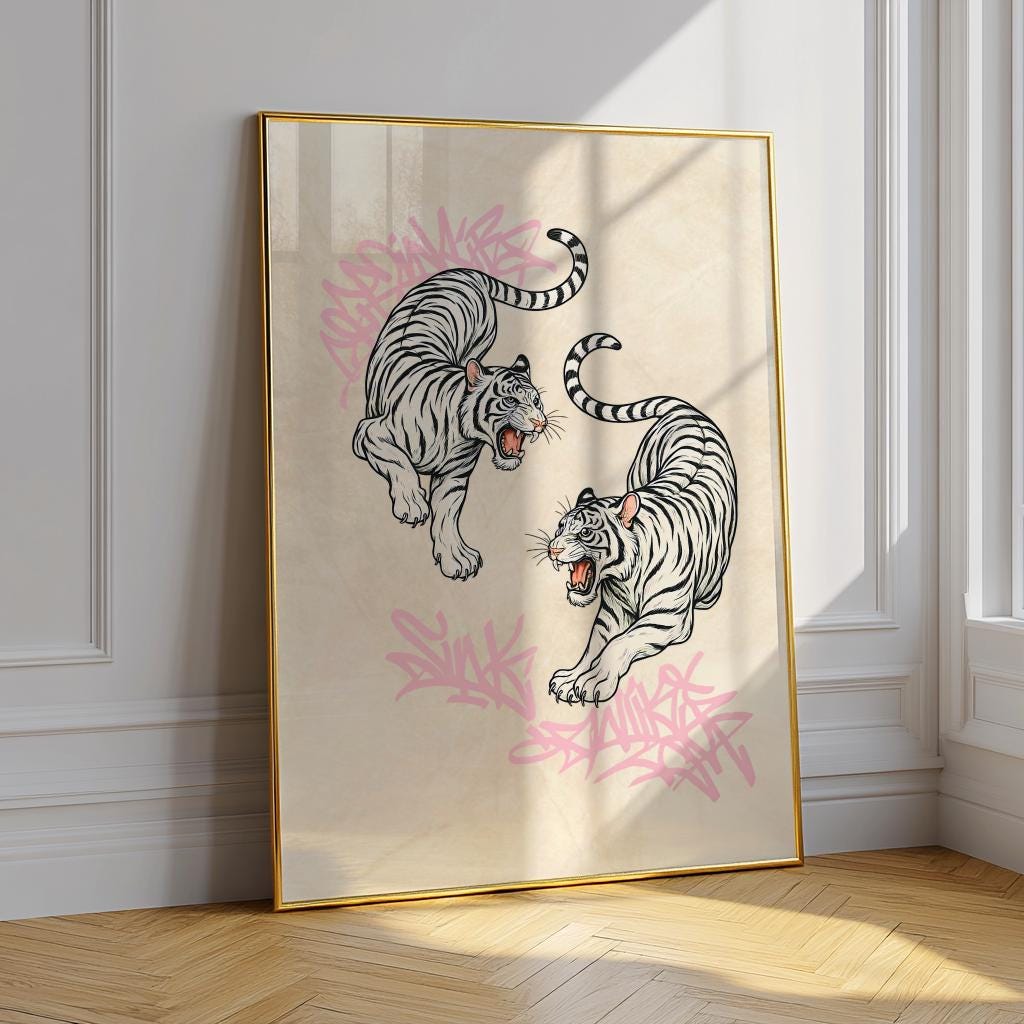 Minimalist Tiger Art Print Japanese Vintage Poster - Digital Download
