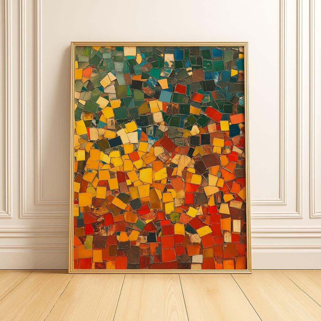 Abstract Mosaic Print Warm Earth Tones Geometric Wall Art - Digital Download