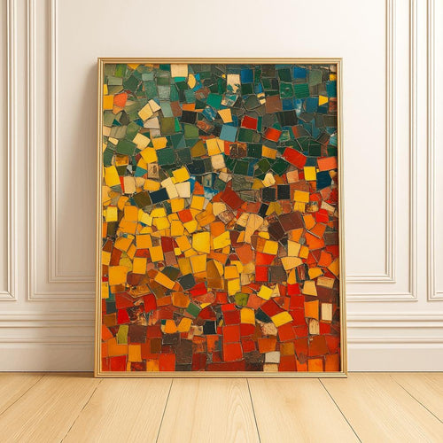 Abstract Mosaic Print Warm Earth Tones Geometric Wall Art - Digital Download