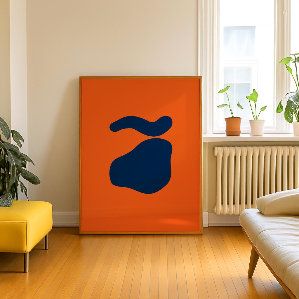 Orange and Blue Abstract Art Print Mid Century Modern Decor - Digital Download