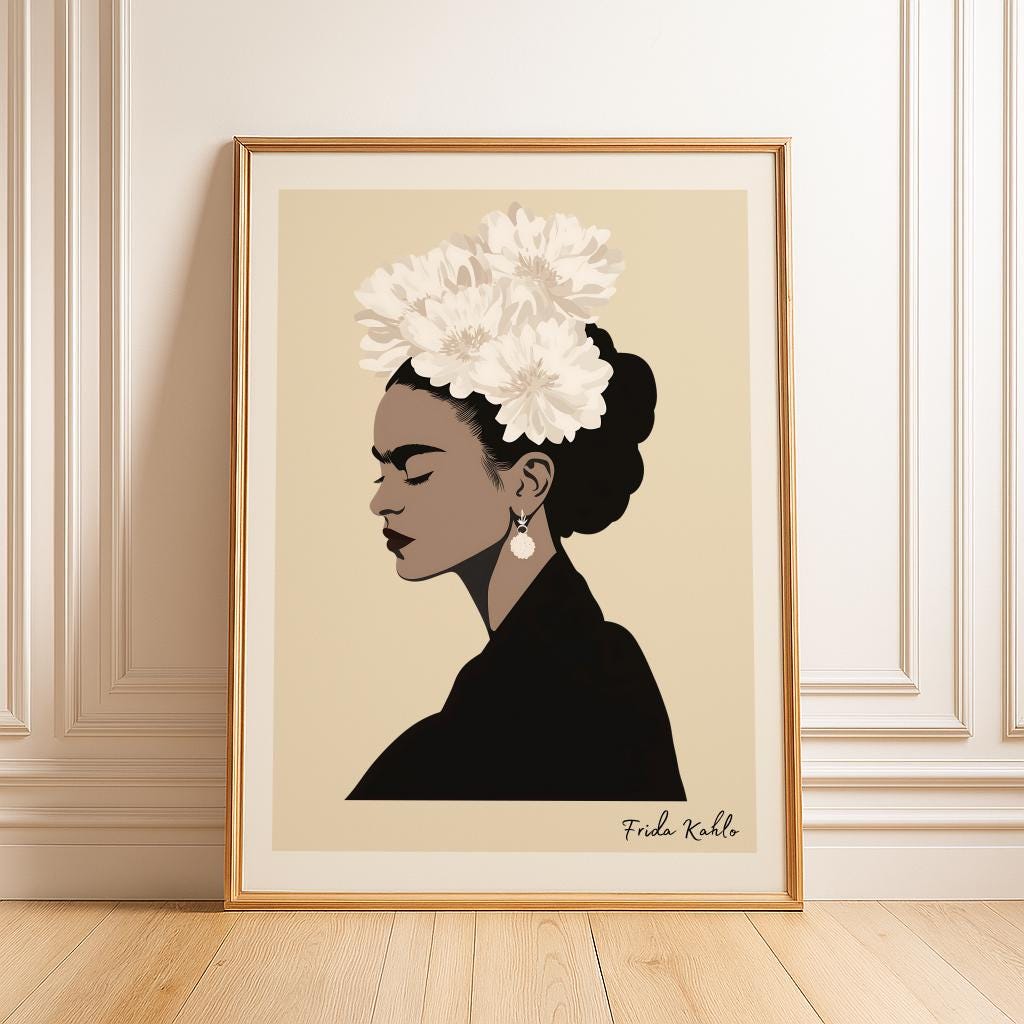 Frida Kahlo Portrait with Black Cat Mexican Feminist Art - Digital Download