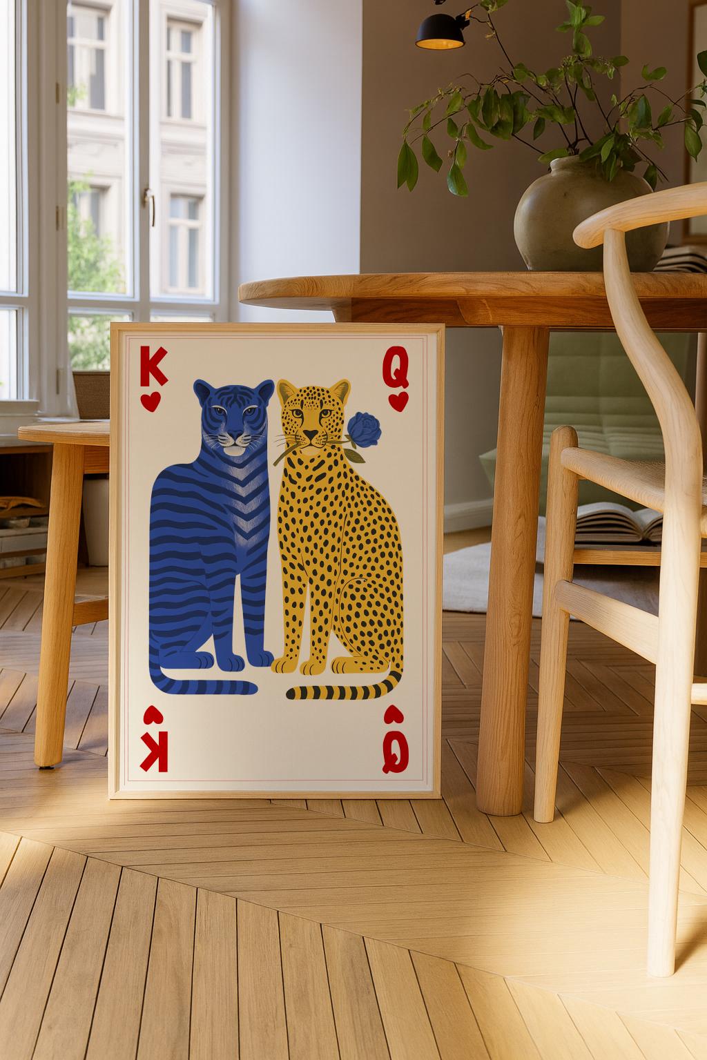 Tiger and Cheetah Playing Card Print Femme Fatale Wall Art - Digital Download