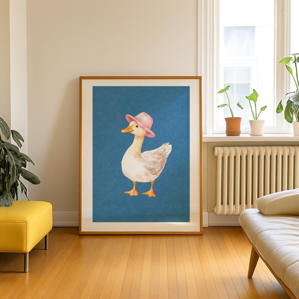 Silly Goose Poster Cute Maximalist Cartoon Wall Art - Digital Download