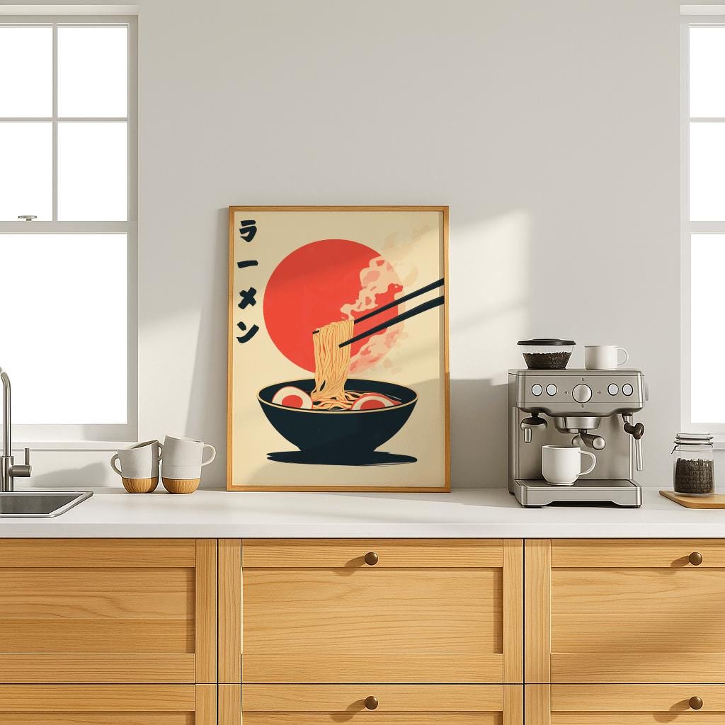 Ramen Noodle Soup Poster Japanese Retro Kitchen Art - Digital Download