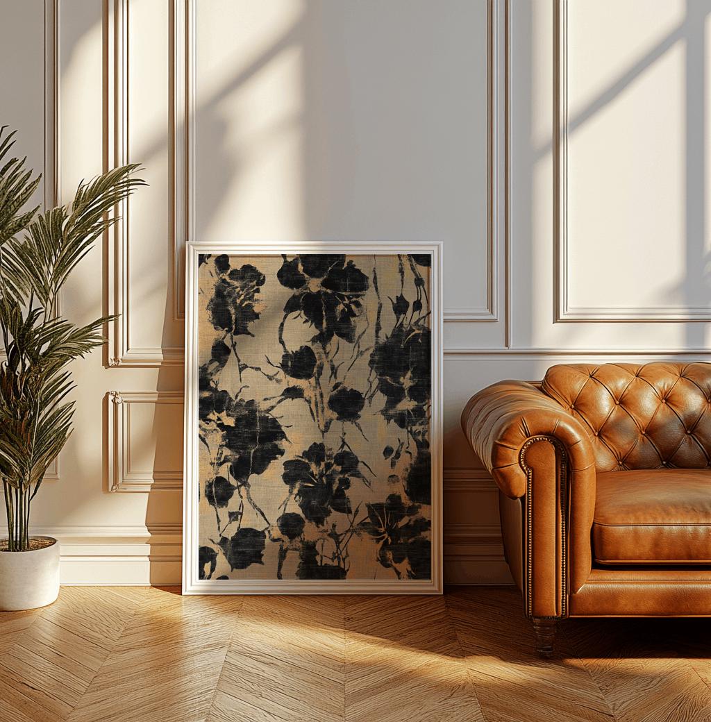 Abstract Botanical Print Dark Moody Floral Vintage Wall Art - Digital Download