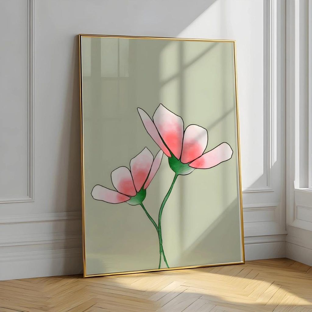 Minimalist Pink Floral Wall Art Abstract Botanical Poster - Digital Download