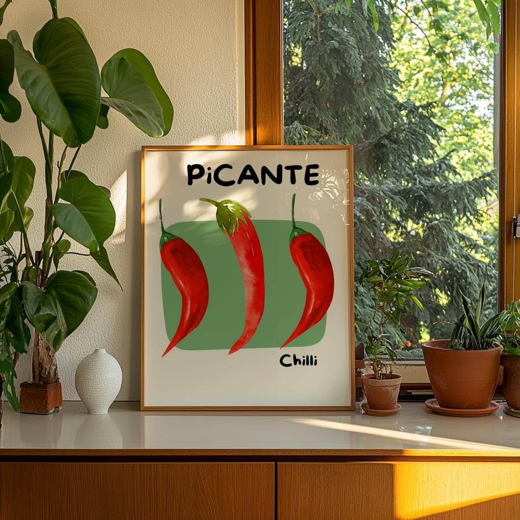 Chilli Pepper Poster 70s Retro Kitchen Wall Art - Digital Download