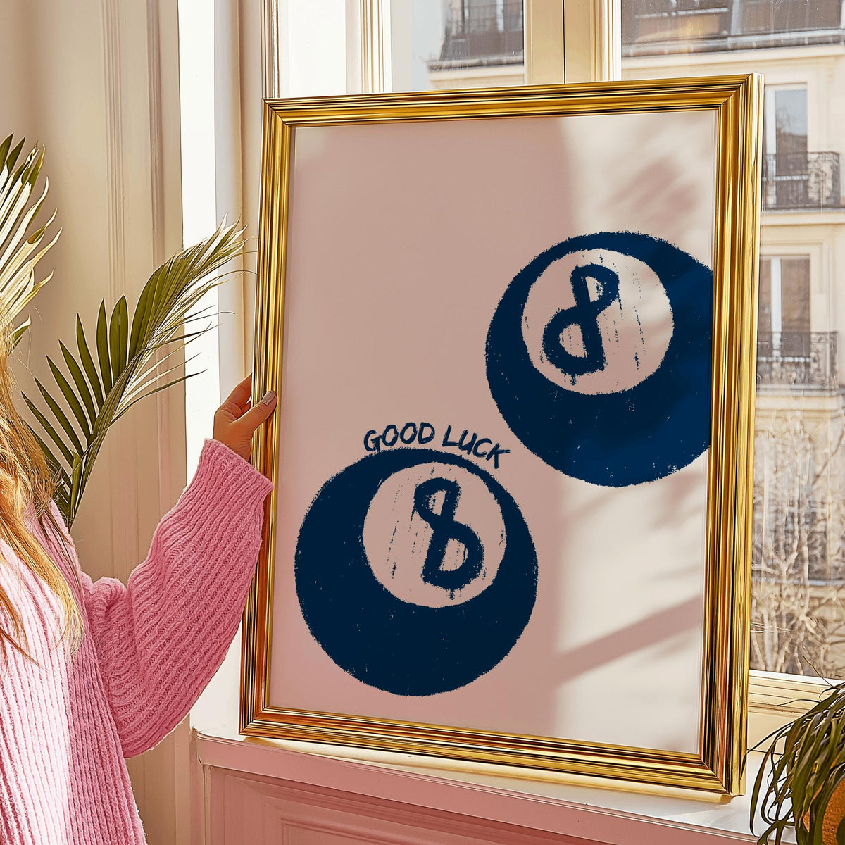 Navy Blue 8 Ball Print Retro Good Luck Wall Art - Digital Download