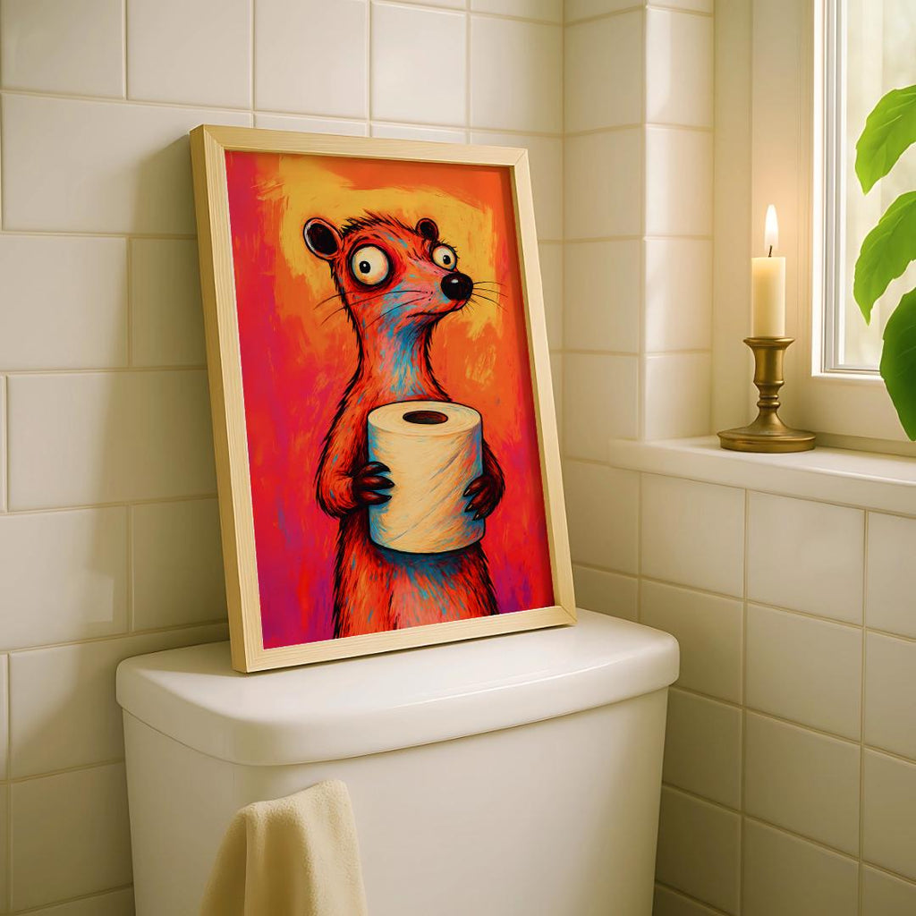 Funny Animal Bathroom Art Retro Toilet Paper Comic Poster - Digital Download