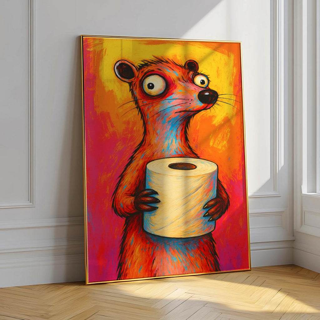 Funny Animal Bathroom Art Retro Toilet Paper Comic Poster - Digital Download