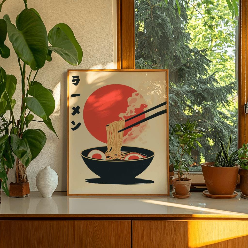 Ramen Noodle Soup Poster Japanese Retro Kitchen Art - Digital Download