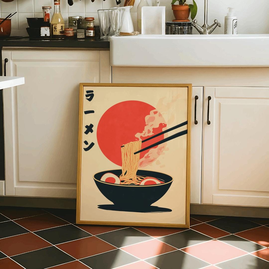 Ramen Noodle Soup Poster Japanese Retro Kitchen Art - Digital Download