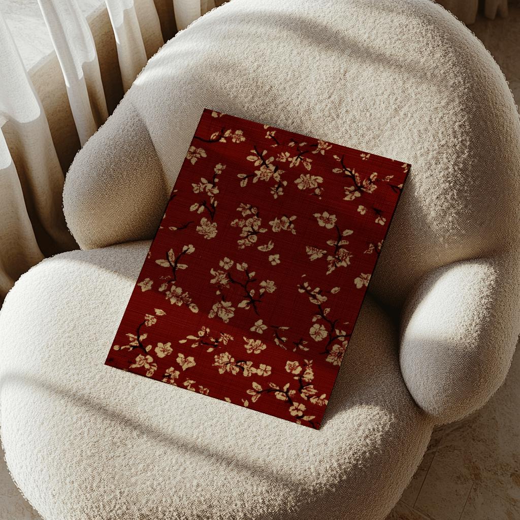 Burgundy Floral Poster Dark Red Beige Tapestry Wall Art - Digital Download