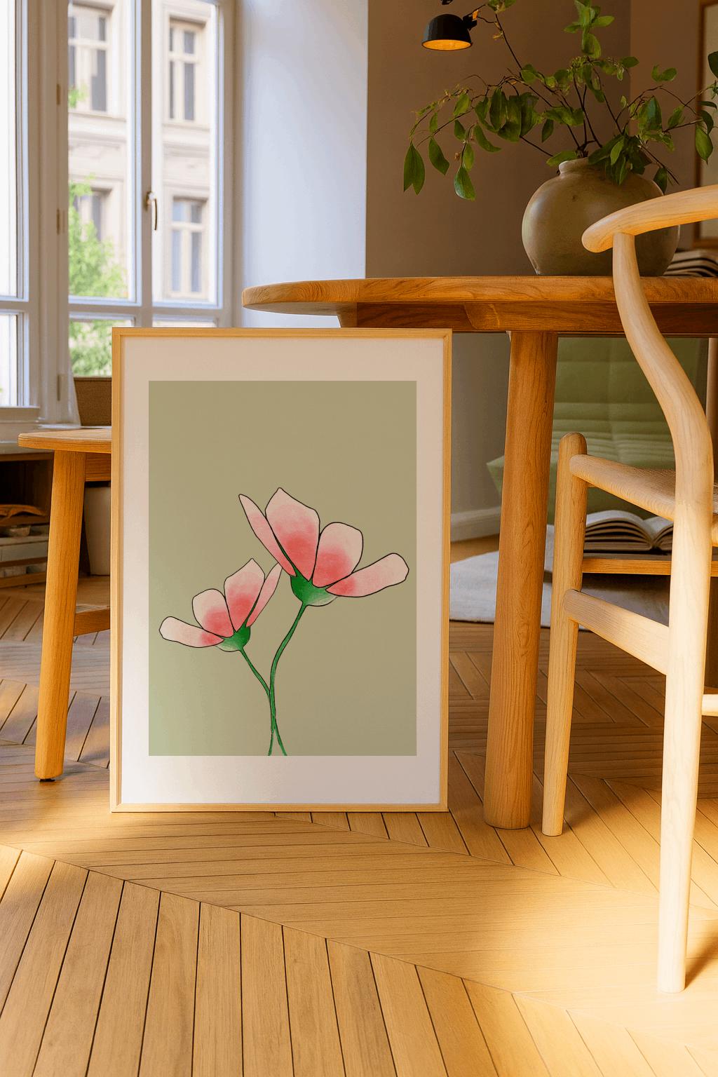 Minimalist Pink Floral Wall Art Abstract Botanical Poster - Digital Download
