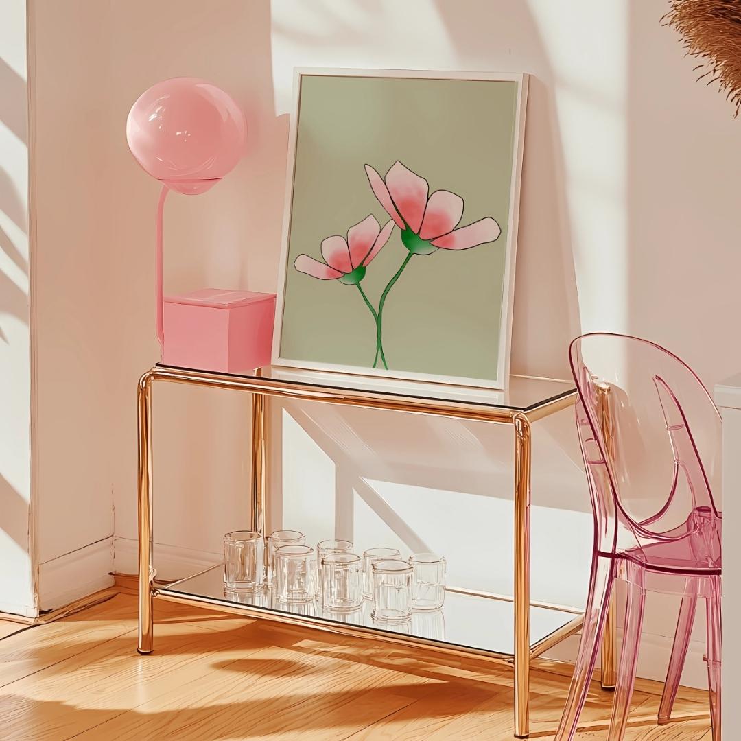 Minimalist Pink Floral Wall Art Abstract Botanical Poster - Digital Download