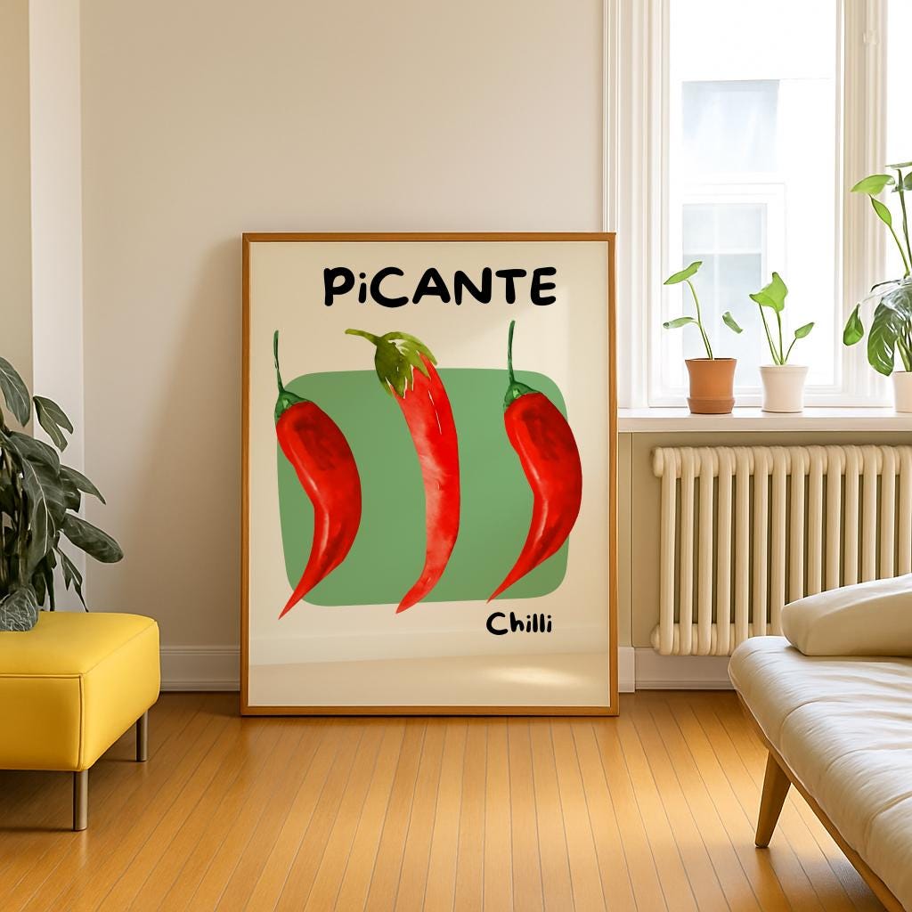 Chilli Pepper Poster 70s Retro Kitchen Wall Art - Digital Download