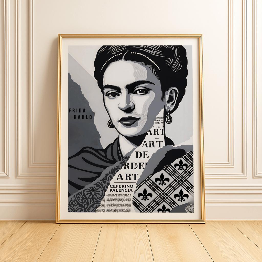 Frida Kahlo Black and White Portrait Vintage Wall Art - Digital Download