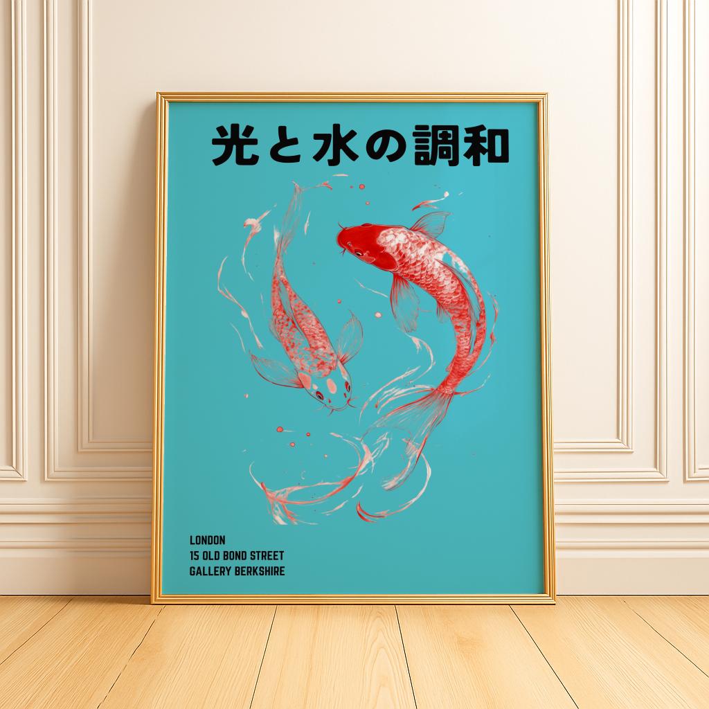 Japanese Koi Fish Poster Red and White Carp Wall Art - Digital Download