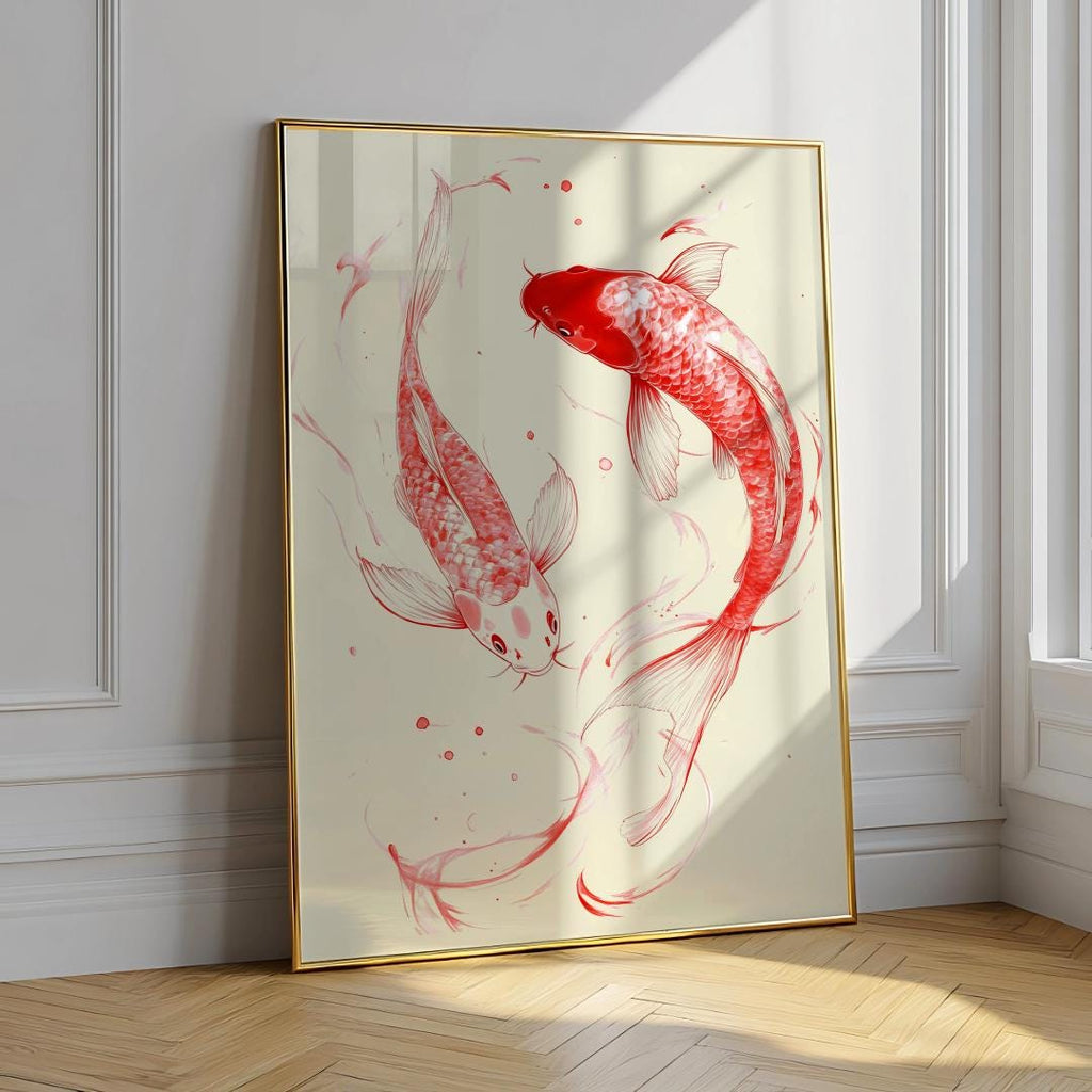 Red Koi Fish Print Japanese Wall Art - Digital Download