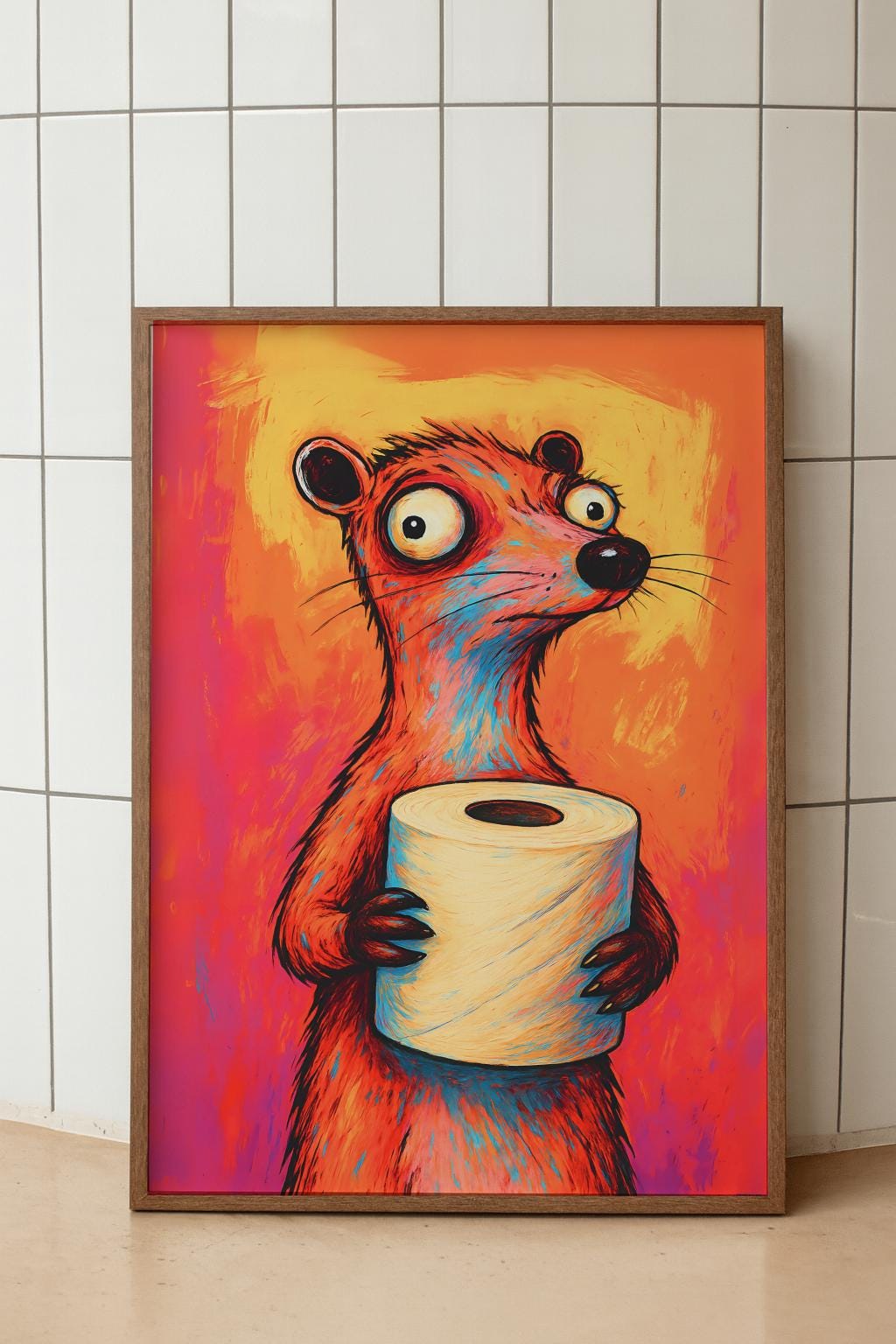 Funny Animal Bathroom Art Retro Toilet Paper Comic Poster - Digital Download