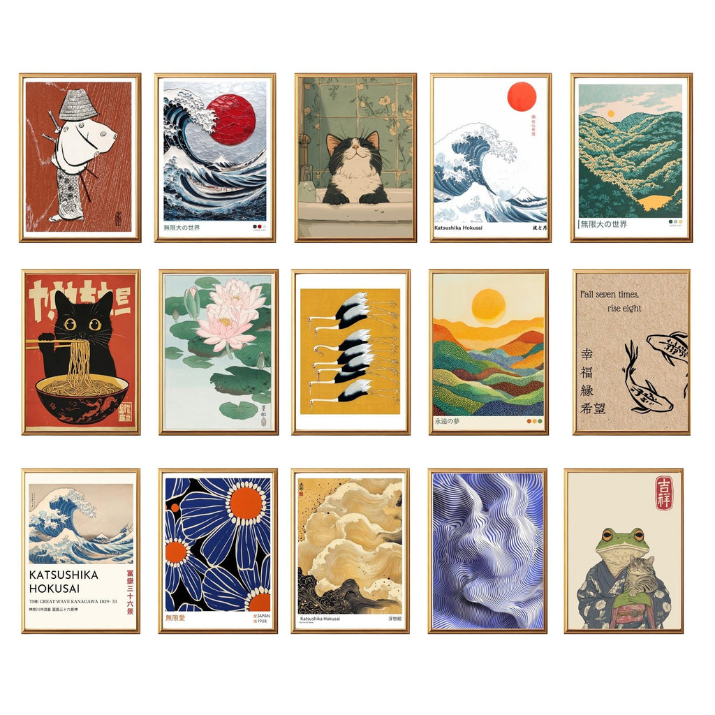 Japanese Wall Art Set of 50 Japandi Gallery Wall Prints - Digital Download