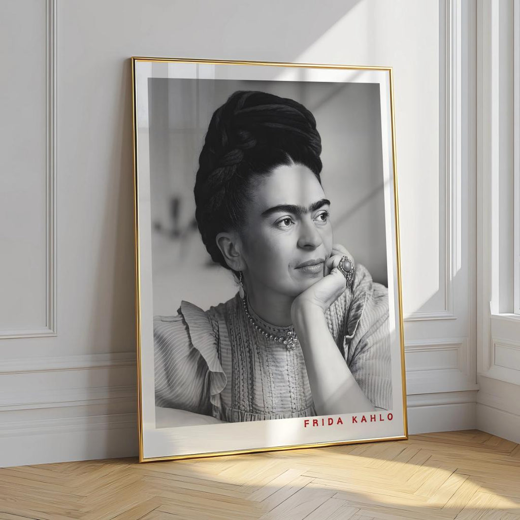 Frida Kahlo Portrait Print Black and White Mexican Art Poster - Digital Download