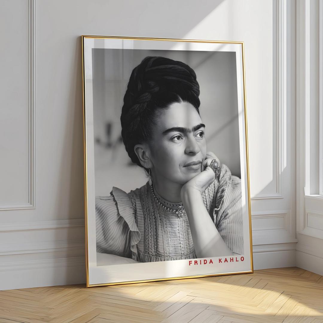 Frida Kahlo Portrait Print Black and White Mexican Art Poster - Digital Download