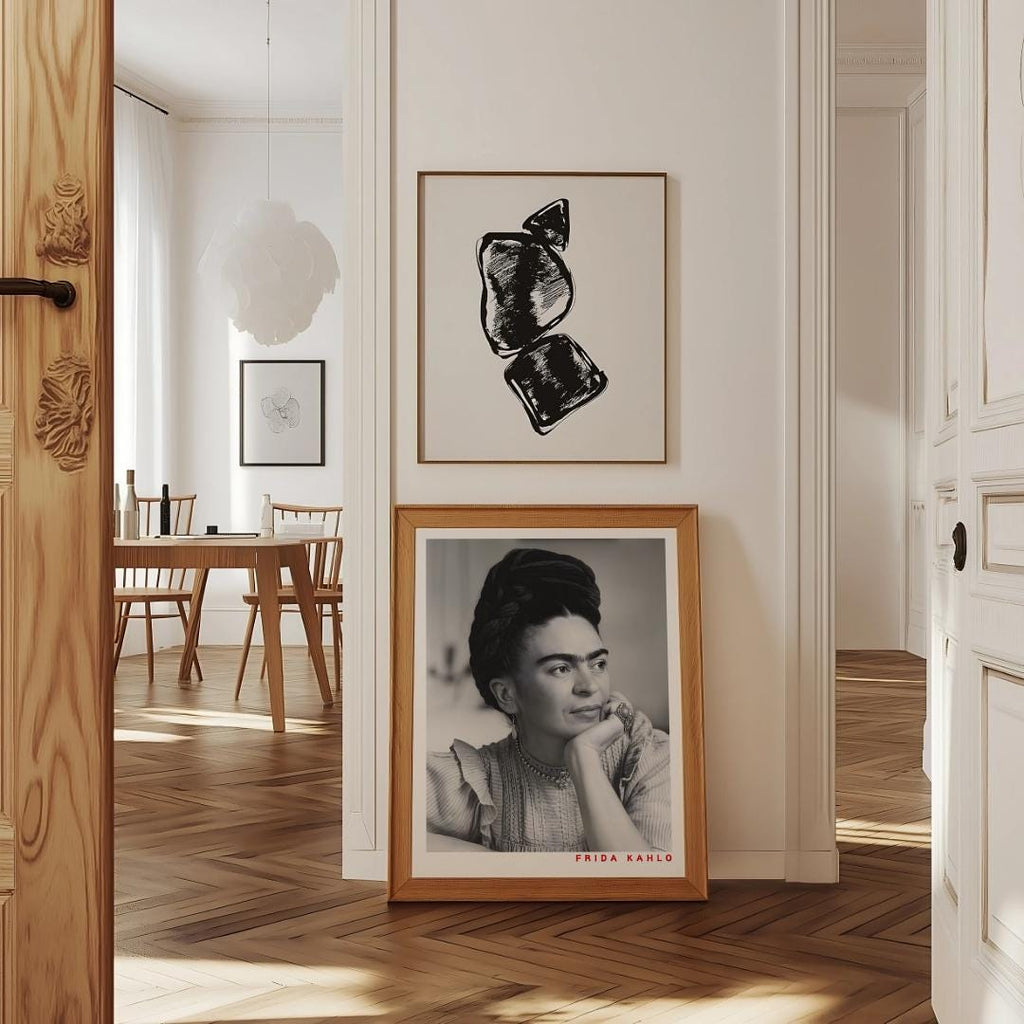 Frida Kahlo Portrait Print Black and White Mexican Art Poster - Digital Download