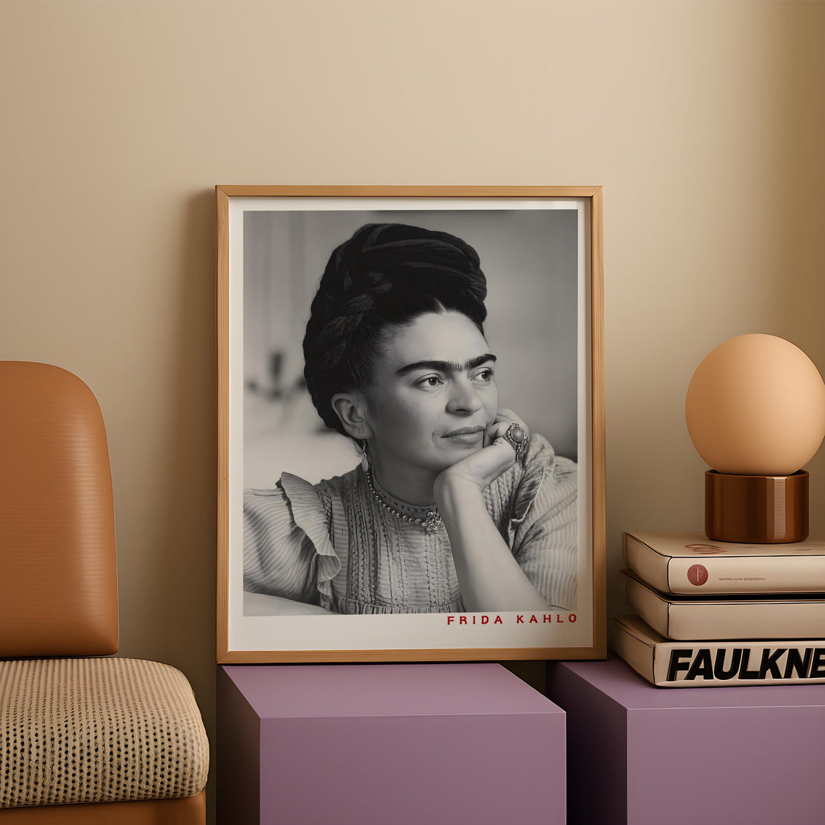 Frida Kahlo Portrait Print Black and White Mexican Art Poster - Digital Download