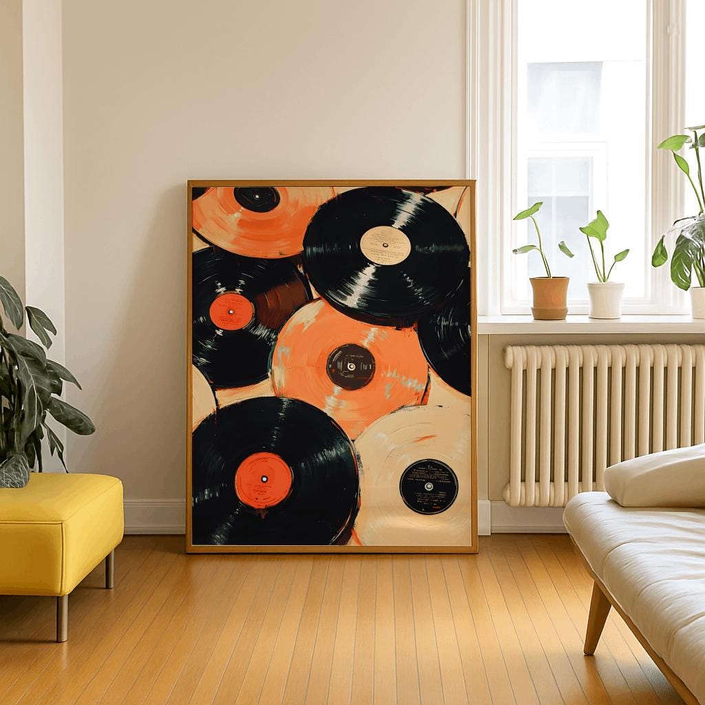 Vintage Record Eclectic Wall Art Retro Vinyl Music Poster - Digital Download