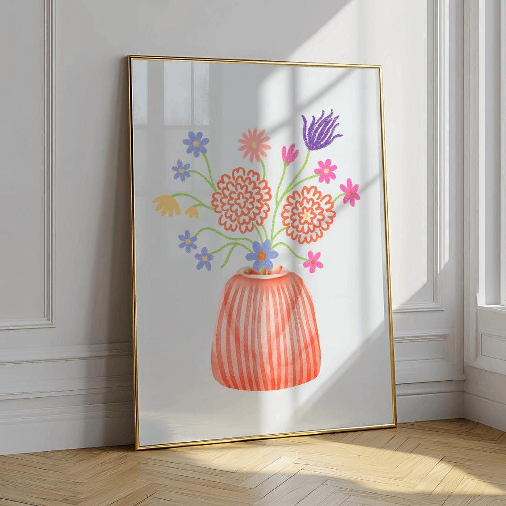 Retro Floral Vase Print Abstract Danish Pastel Boho Wall Art - Digital Download