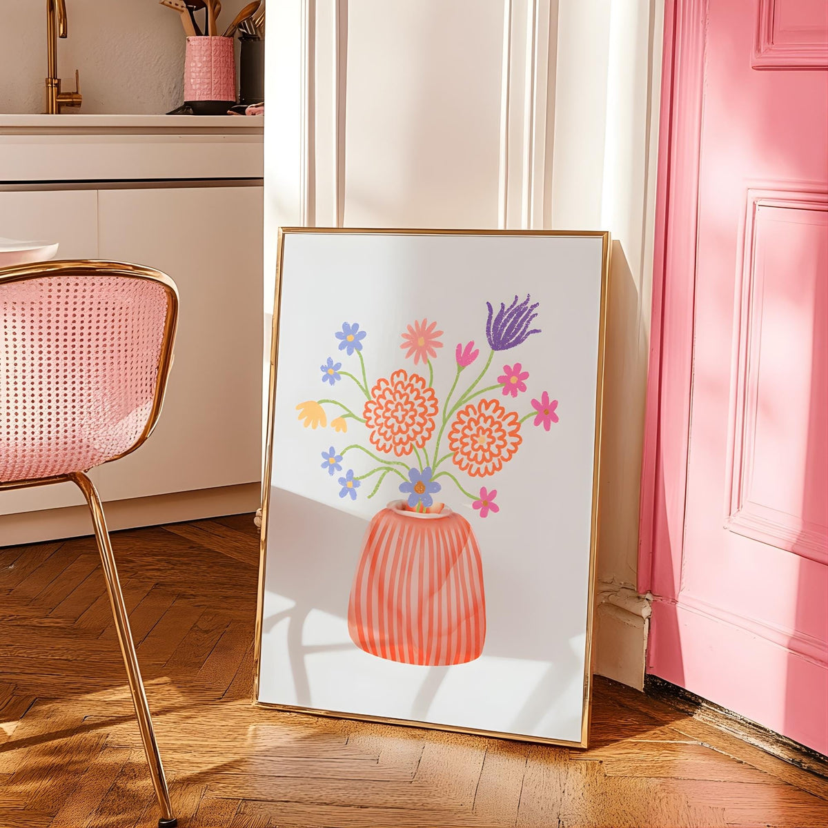 Retro Floral Vase Print Abstract Danish Pastel Boho Wall Art - Digital Download