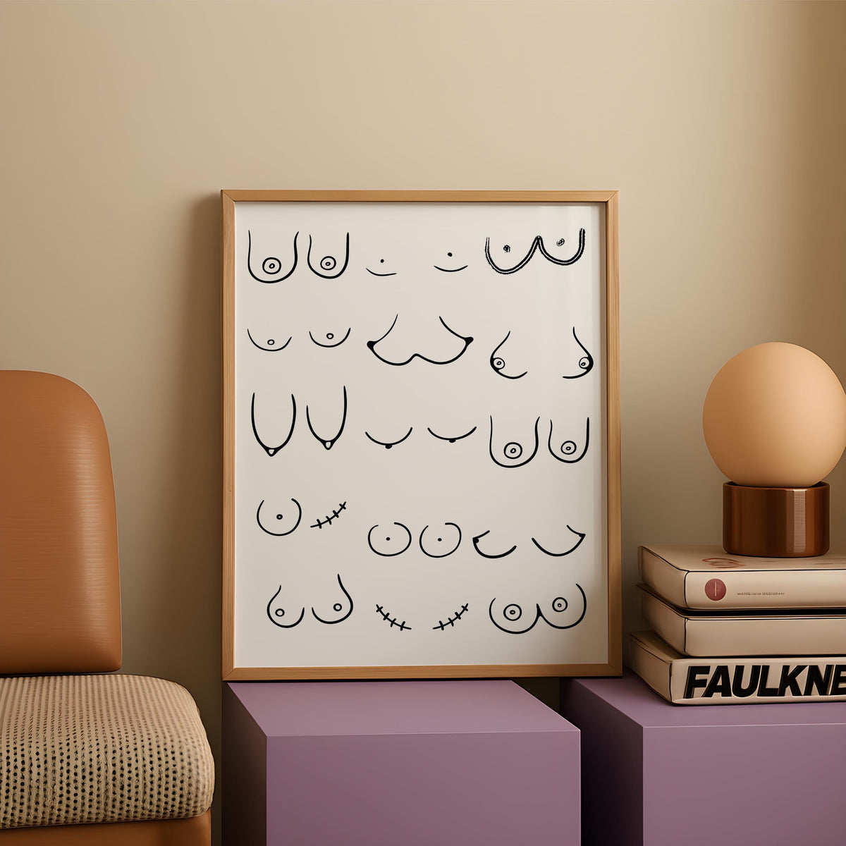 Feminist Breast Line Art Poster Body Positive Minimal Wall Art - Digital Download