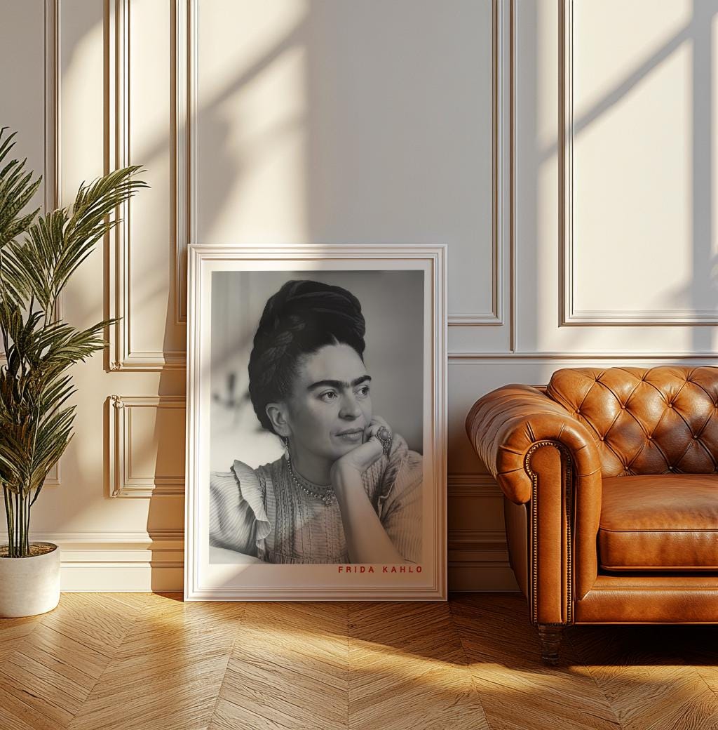 Frida Kahlo Portrait Print Black and White Mexican Art Poster - Digital Download