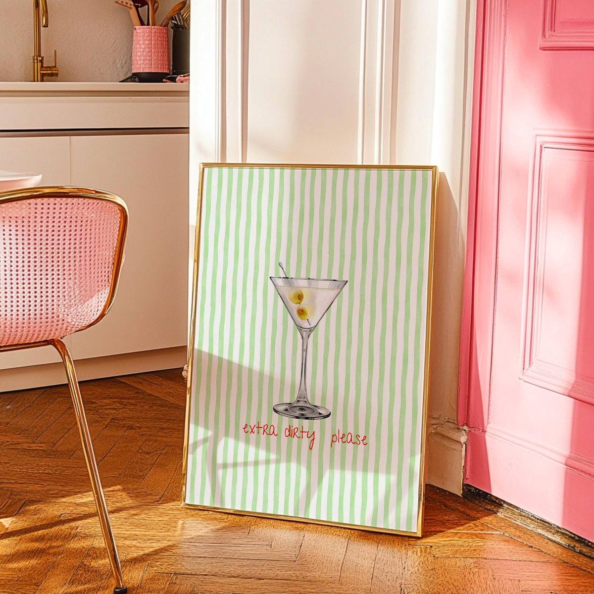 Extra Dirty Martini Cocktail Print Retro Pink Bar Wall Art - Digital Download