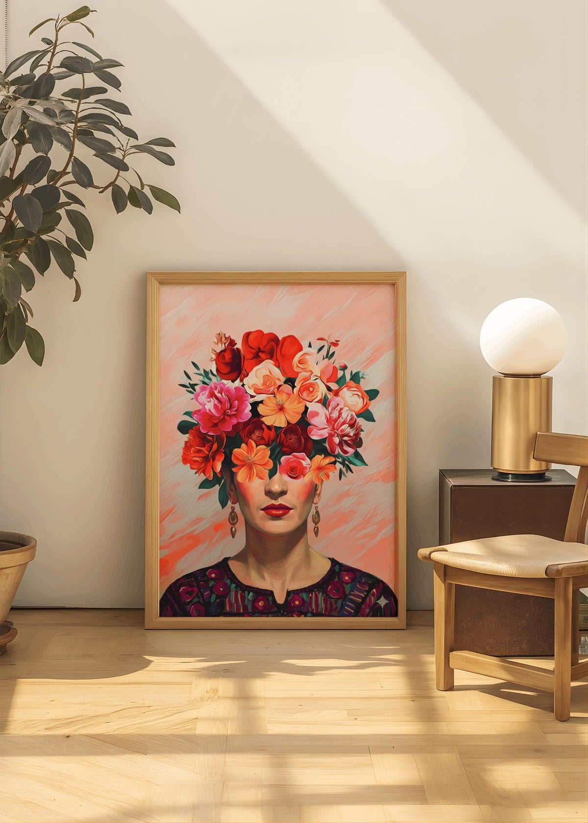 Frida Kahlo Portrait Print Floral Boho Wall Art - Digital Download