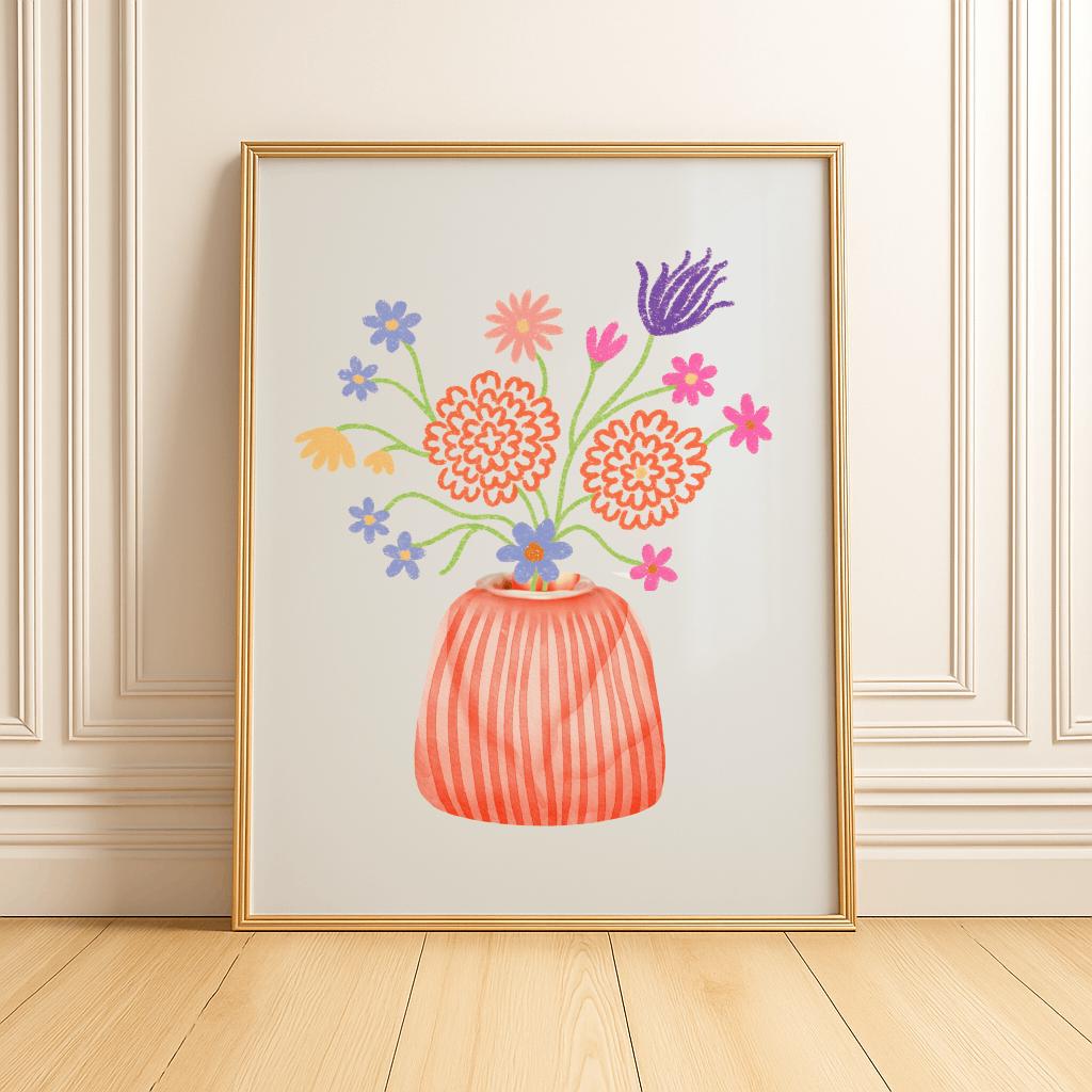 Retro Floral Vase Print Abstract Danish Pastel Boho Wall Art - Digital Download