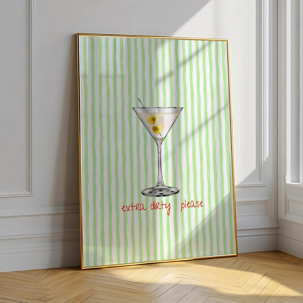 Extra Dirty Martini Cocktail Print Retro Pink Bar Wall Art - Digital Download