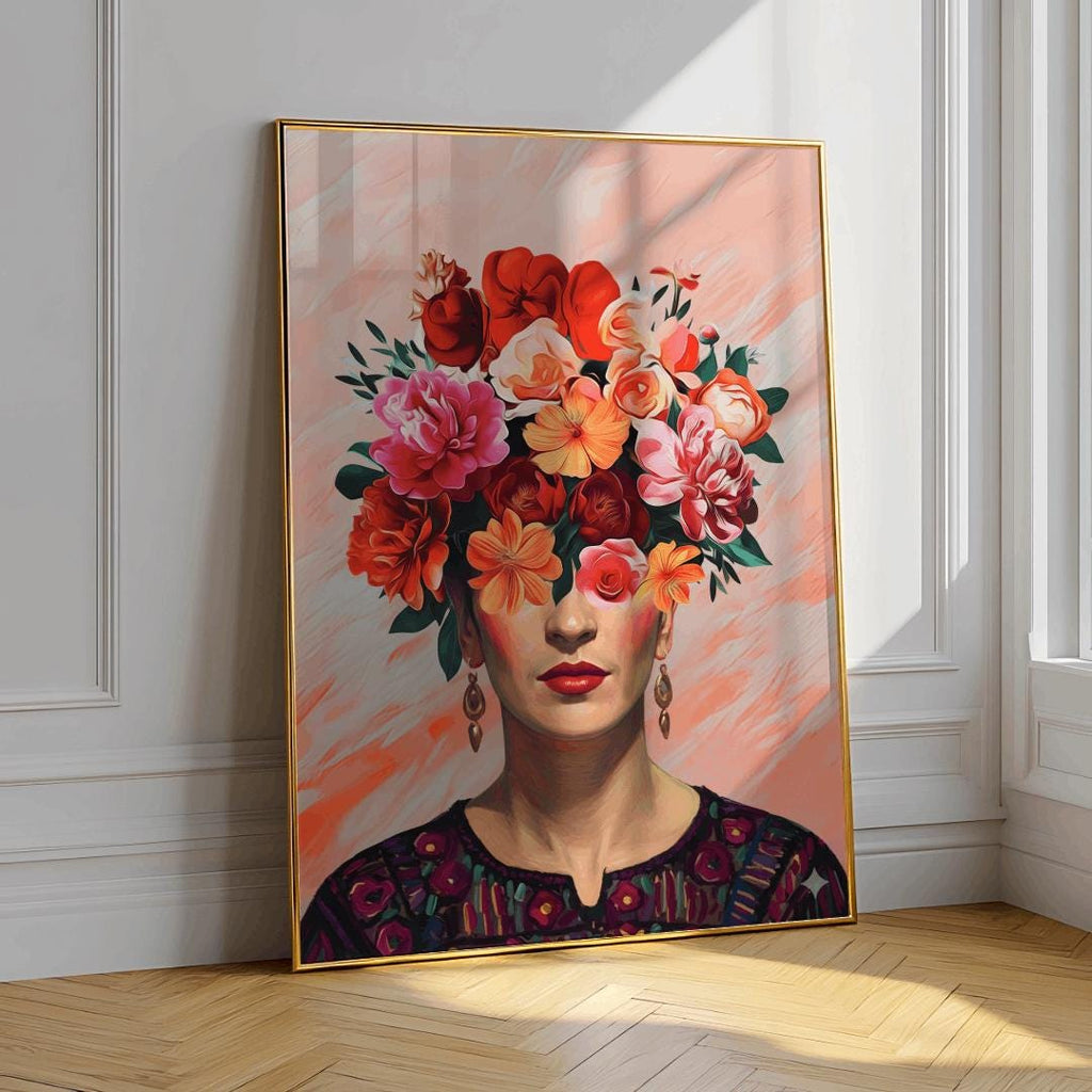 Frida Kahlo Portrait Print Floral Boho Wall Art - Digital Download