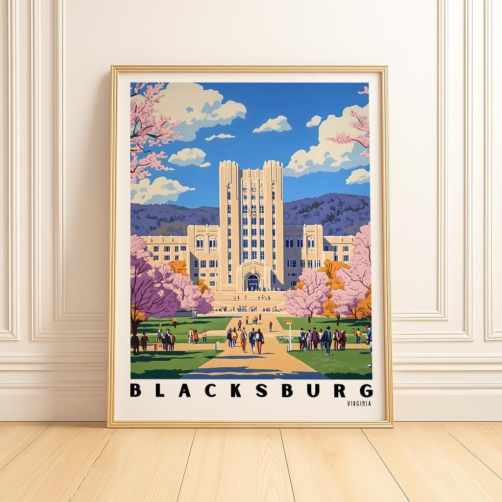 Virginia Tech Blacksburg Poster Campus Landscape Wall Art - Digital Download