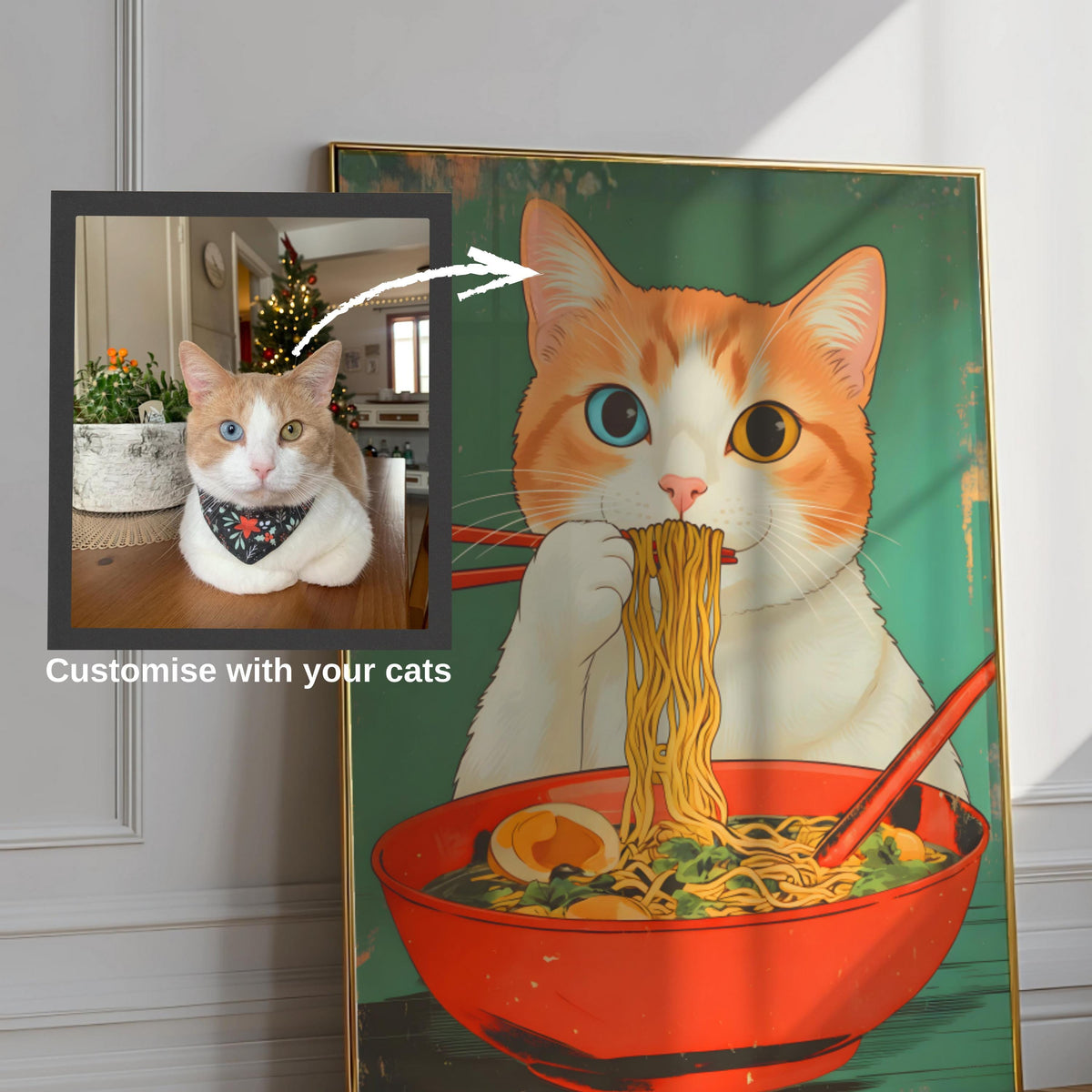 Custom Cat Ramen Poster Personalized Pet Illustration - Digital Download