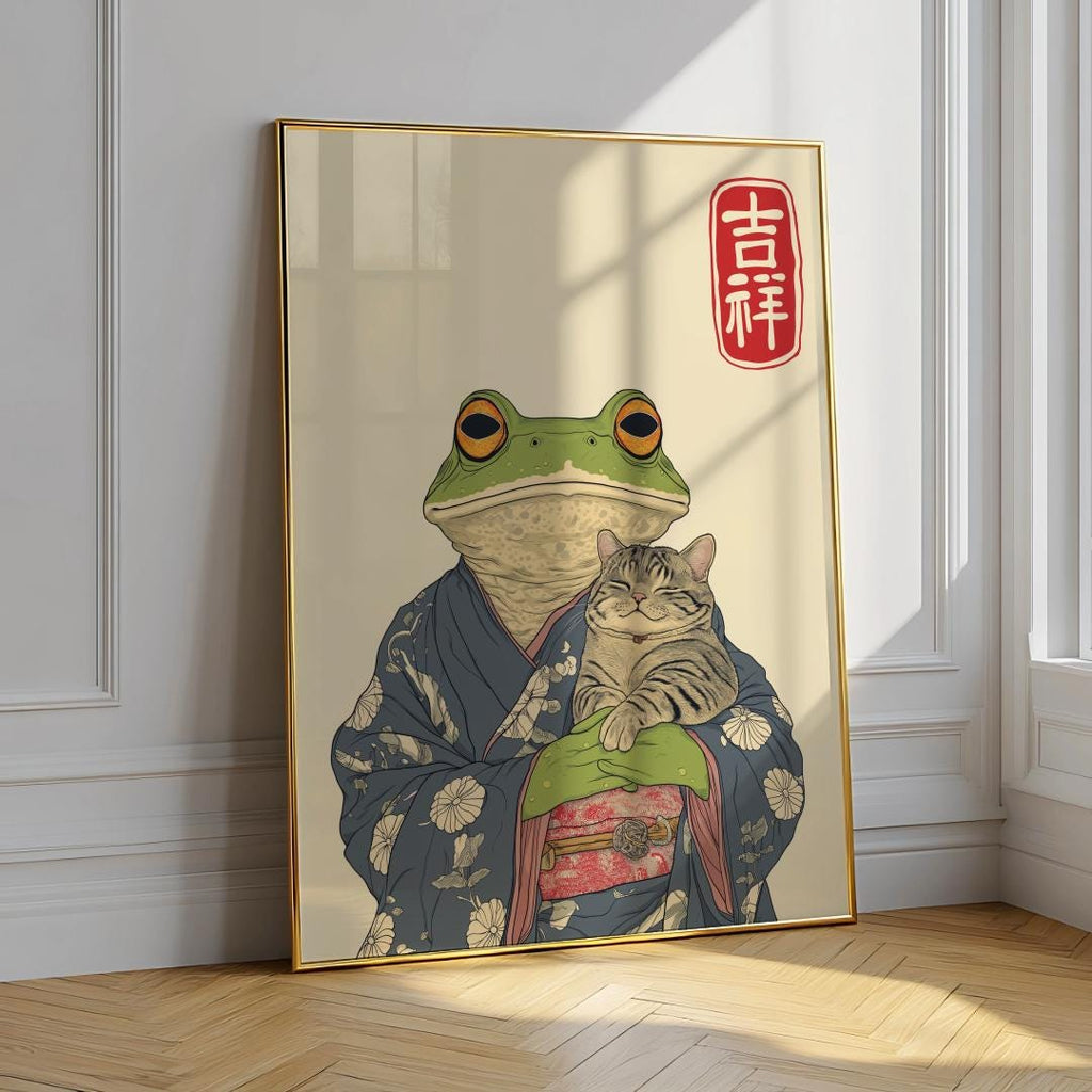 Matsumoto Hoji Frog and Cat Japanese Poster - Digital Download