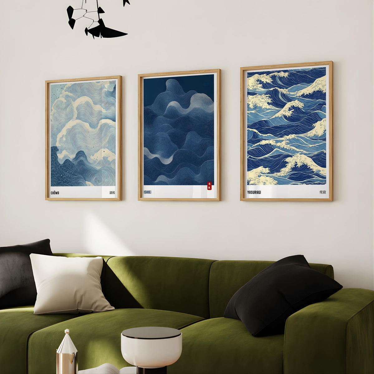 Japandi Wall Art Set of 3 Modern Abstract Wave Prints - Digital Download