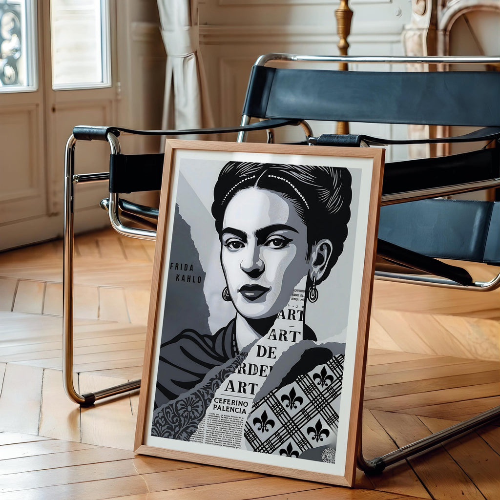 Frida Kahlo Black and White Portrait Vintage Wall Art - Digital Download