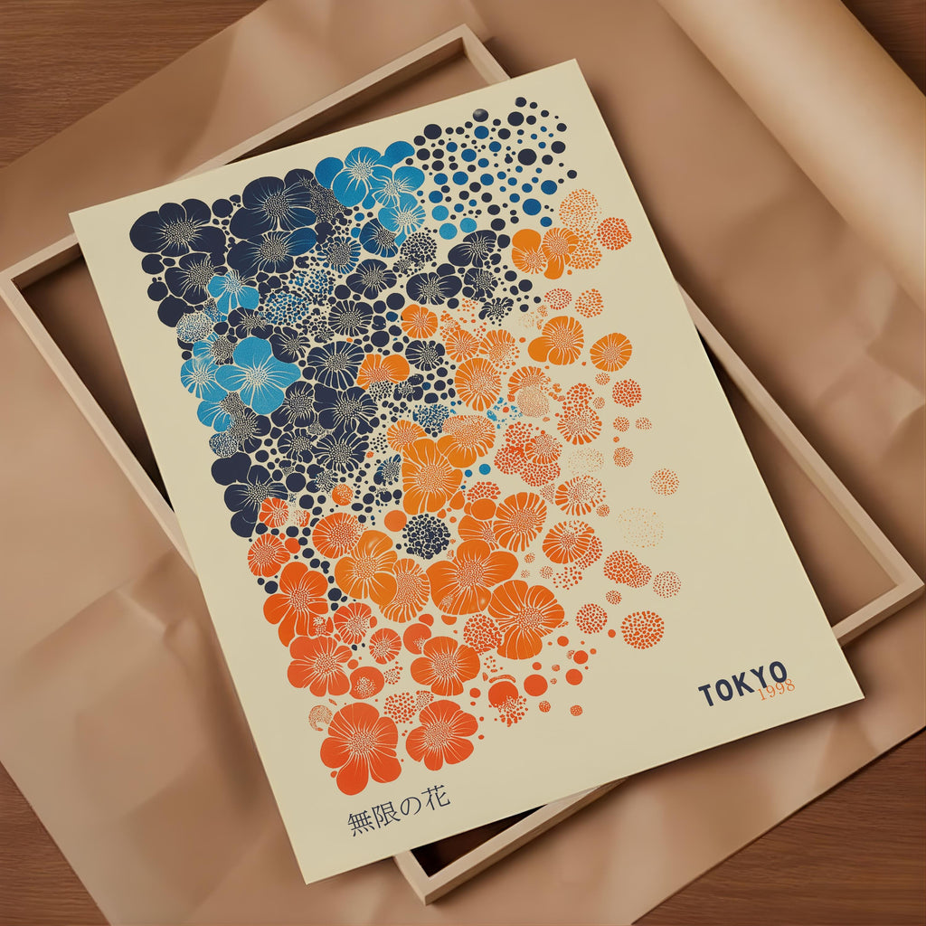 Japanese Floral Art Print Abstract Polka Dot Flower Poster - Digital Download