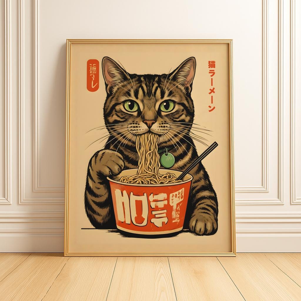 Custom Cat Ramen Poster Personalized Pet Illustration - Digital Download