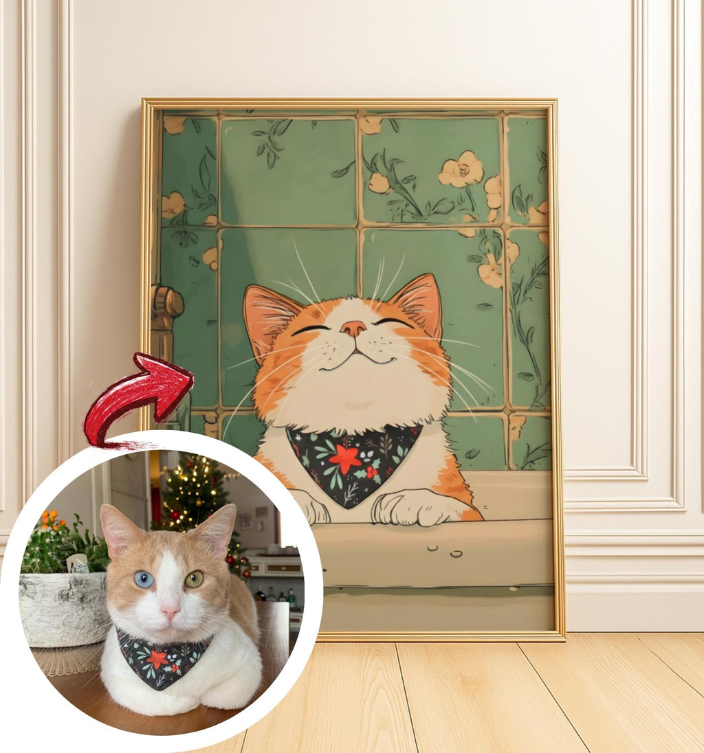 Custom Cat Ramen Poster Personalized Pet Illustration - Digital Download