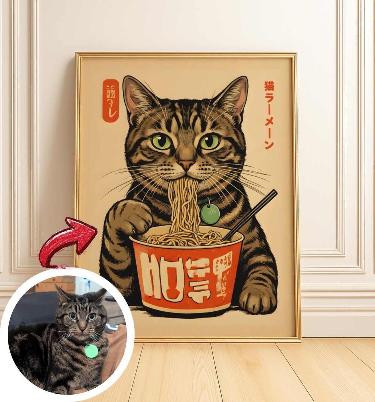 Custom Cat Ramen Poster Personalized Pet Illustration - Digital Download