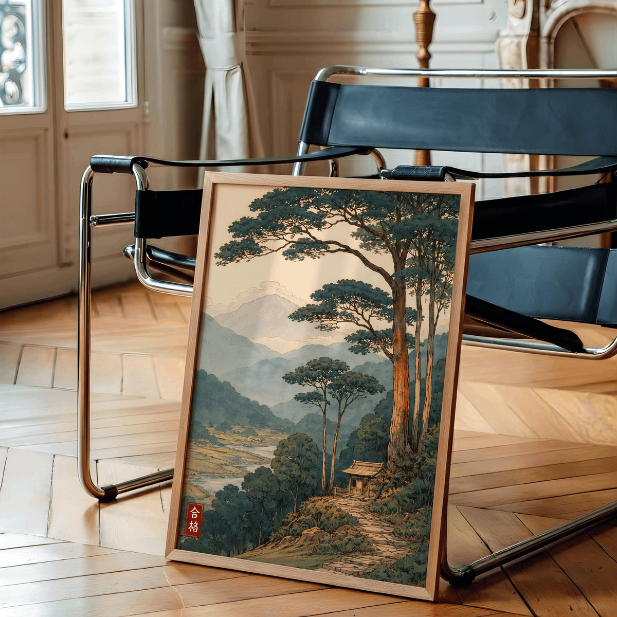 Vintage Japanese Forest Poster Tranquil Mountain Landscape Wall Art - Digital Download